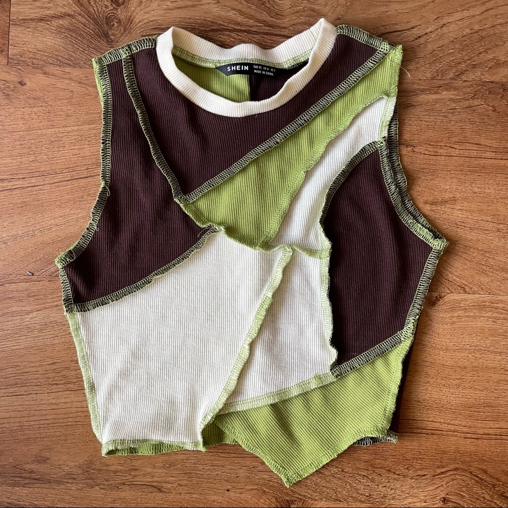 Shein green stitch shirt